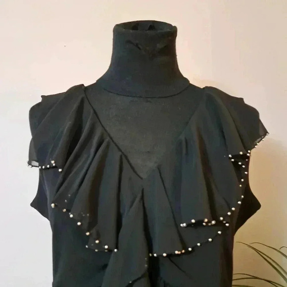 Travel by  Tribal Black Beaded Top Sleeveless Ruffle Women's Medium Embellished - Picture 3 of 12